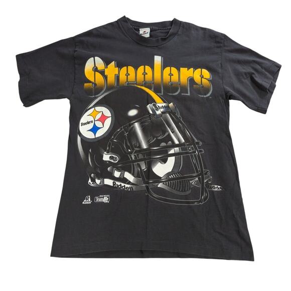VTG 1994 Riddell Steelers T Shirt M Made USA NFL Pittsburgh Helmet Graphic Tee - Picture 1 of 8